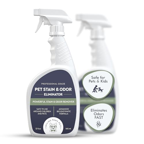 Smiling Paws Pets Cat & Dog Urine Odor Eliminator | Cat Urine Enzyme Cleaner Destroyer | Pet Urine Enzyme Cleaner | Pet Odor Eliminator, Stain & Odor Remover of Cat Dog Pee from Wood Carpet Upholstery
