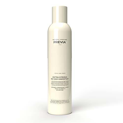PREVIA Extra Strong No Gas Hairspray 6.7 oz – Volumizing Hair Styling Spray with Organic Verbascum Flower for Long-Lasting Hold, Shine & Frizz Control – Vegan & Natural Italian Hair Care