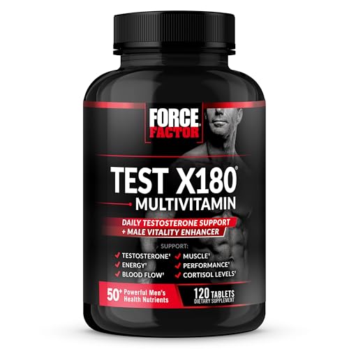 FORCE FACTOR Test X180 Multivitamin for Men Plus Testosterone Support with All 13 Essential Vitamins, for Muscle, Strength, Men’s Health, and Performance, Daily Multivitamin for Adults, 120 Tablets