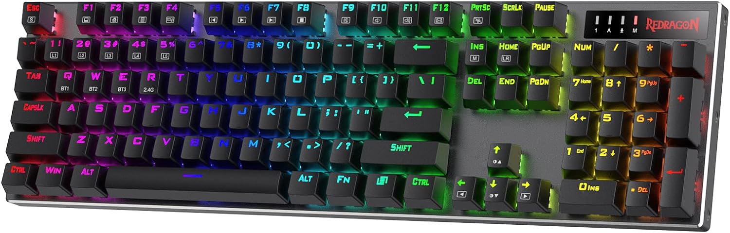 Redragon K556 PRO Upgraded Wireless RGB Gaming Keyboard, BT/2.4Ghz Tri-Mode Aluminum Mechanical Keyboard w/No-Lag Connection, Hot-Swap Linear Quiet Red Switch K556 PRO Red Switch