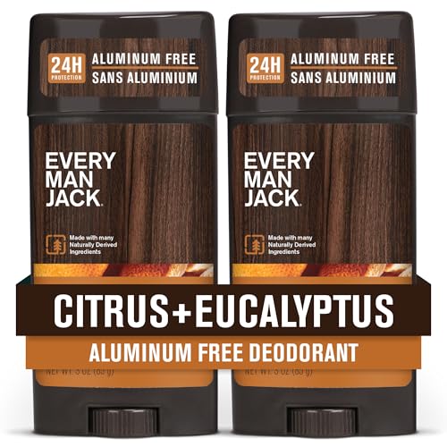 Every Man Jack Citrus + Eucalyptus Men’s Deodorant - Stay Fresh with Aluminum Free Deodorant For all Skin Types - Odor Crushing, Long Lasting, with Naturally Derived Ingredients - 3oz (2 Pack)