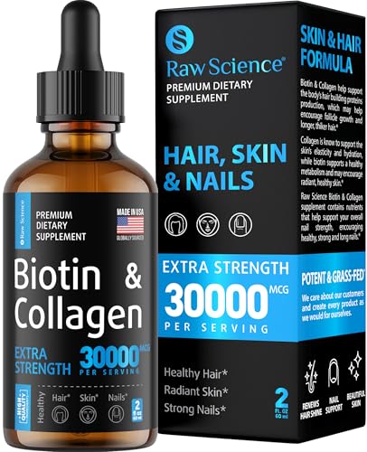 Liquid Collagen & Biotin Supplements for Hair Growth - Biotin 10000mcg Collagen Peptides 20000mcg Drops - Hair Vitamins for Hair Loss for Women & Men, Skin and Nail Strengthener - Made in USA, 2 floz