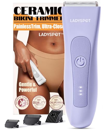 Bikini Trimmer for Women, Pubic Hair Trimmer Women -Electric Hair Trimmer Shaver Razors for Women, LADYSPOT™ Shaving Sets,with 3 Guards,Replaceable Hypoallergenic Ceramic Blade,Wet/Dry(Purple Women)