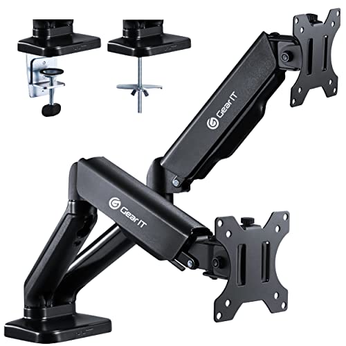 GEARit Dual Monitor Mount (Up to 32 Inch, 19.8 lbs) Desk Stand Mount for LCD LED Monitor, Fully Adjustable Articulating Gas Spring Arm with Quick Release (Tilt, Swivel, Rotate) Vesa 75 100