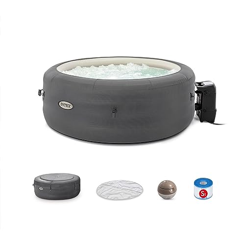 INTEX 28483E SimpleSpa Inflatable Bubble Massage Spa: Includes Insulated Cover – Built-in QuickFill Inflation – Soothing Jets – 4 Person Capacity – 77 x 26