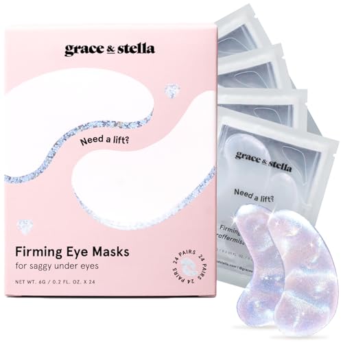 grace & stella Under Eye Patches with Peptides & Rice Extract - Firming Eye Masks for Dark Circles and Puffiness - Iridescent Eye Mask Patches for Firmer-Looking Skin - Vegan, Cruelty-Free, 24 Pairs