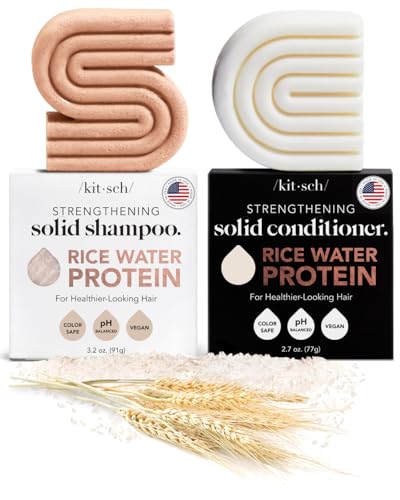 Kitsch Rice Bar Shampoo & Conditioner Set for Hair Growth - Solid Shampoo & Conditioner Bar Set for Strengthening Hair - Rice Water Shampoo Bar & Conditioner Soap - Paraben-Free, Made in USA, 2pcs
