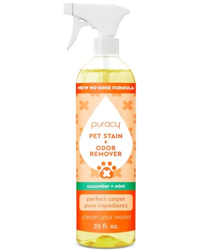 Puracy Natural Pet Stain and Odor Remover Plant-Powered Professional Pet Urine Odor Eliminator with Natural Enzymes Safe and Effective Carpet Pet Stain Remover and Cleaner, Cucumber & Mint, 25oz