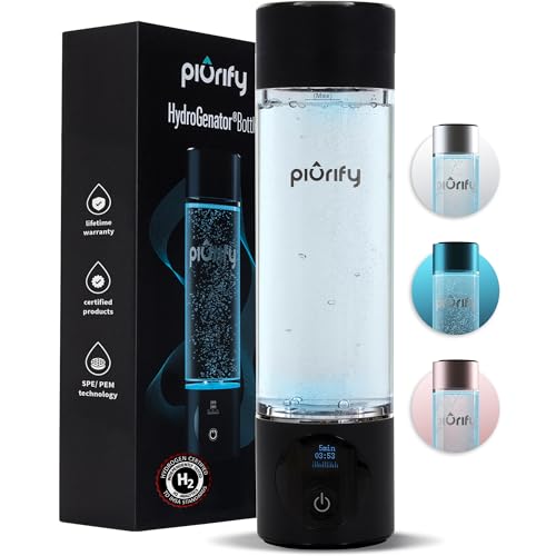 PIURIFY Hydrogen Water Bottle Generator - Easy to use Portable Hydrogen Water Machine with Advanced SPE/PEM Technology - Water Ionizer - Hydrogenated Water, 3000ppb Hydro Water Bottle (Black)