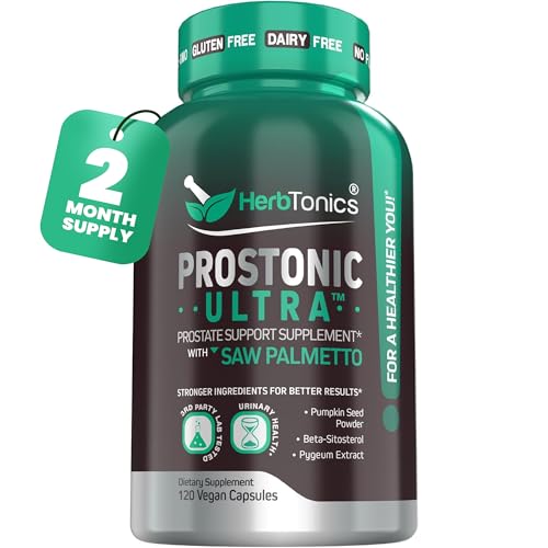 Herbtonics Prostate Support Supplement for Men\'s Health - Saw Palmetto & Beta Sitosterol Formula with Pumpkin Seed Oil - Promotes Prostate Health & Less Urination - DHT Blocker for Hair - 120 Capsules