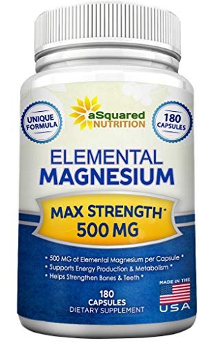 aSquared Nutrition Elemental Magnesium Supplement-180 Capsules-Max Strength Magnesium Citrate & Oxide 500 mg Formula, Mag Tablet Pills for Sleep & Vitamin Deficiency, Natural Calm Complex for Adults