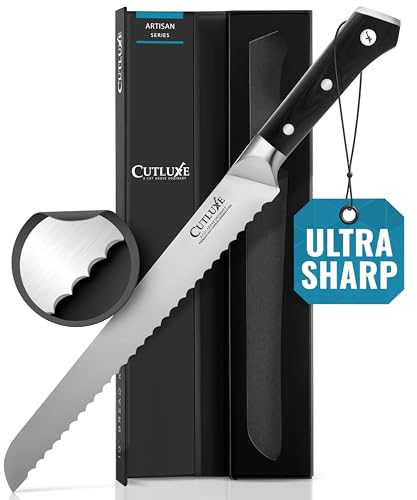Cutluxe Bread Knife – 10 Serrated Knife for Homemade, Sourdough Bread – Forged High Carbon German Steel – Full Tang & Razor Sharp – Ergonomic Handle Design – Artisan Series