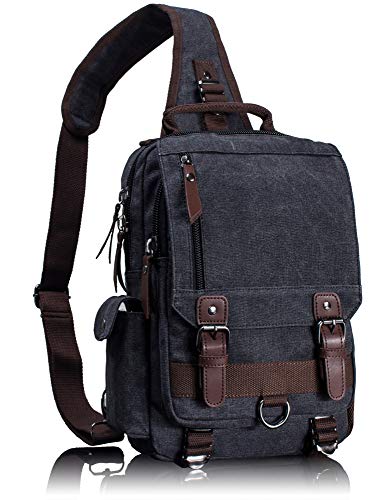 Leaper Retro Canvas Messenger Bag for Men Crossbody Bag Sling Bag Women Shoulder Bag Crossbody Handbags Mens Satchel Bag Black, L