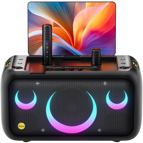 Ikarao Karaoke Machine for Adults with Lyrics Display, Built-in 13.3 Screen, Truly All in One Karaoke Machine with 2 Wireless Microphone (Hidden & Self Charging), 800W Bluetooth Speaker for Party, TV