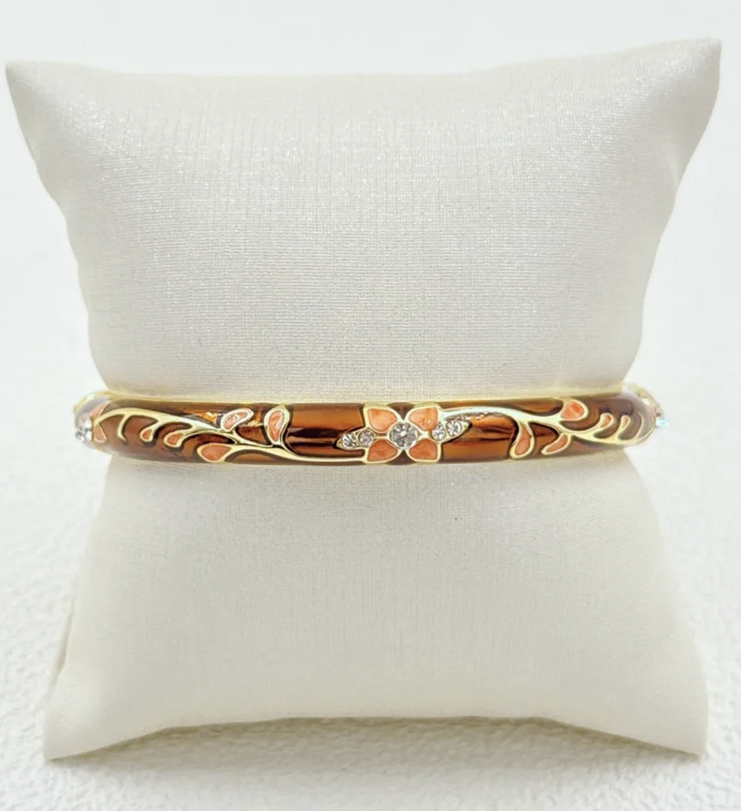 Jonc Magnolia Marron fleurs orangées sur support