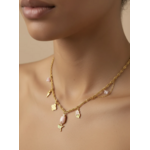 Collier Flora : Breloques florales, tulipe centrale et boucle de chaîne latérale