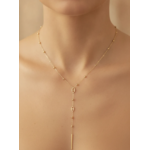 Collier cravate Torino : Ligne en Y, petites billes, motifs ovales ajourés et barre fine terminale