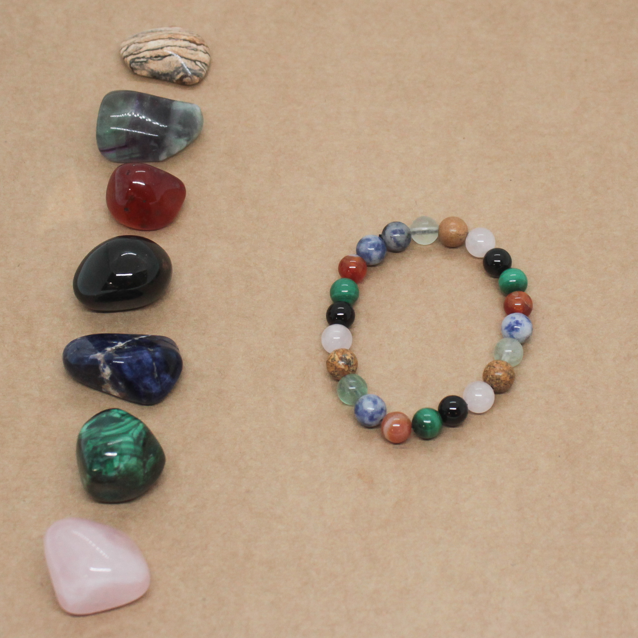 photo-teora-merignac-bracelet-creation-protection-angelique-7-archanges-lithotherapie-2-jaspe-paysage-fluorite-arc-en-ciel-cornaline-obsidienne-sodalite-malachite-quartz-rose