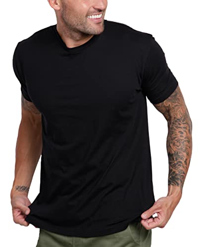 INTO THE AM Premium Men\'s Fitted Crew Neck Plain Essential Tees - Modern Fit Fresh Classic Short Sleeve T-Shirts for Men (Black, Large)