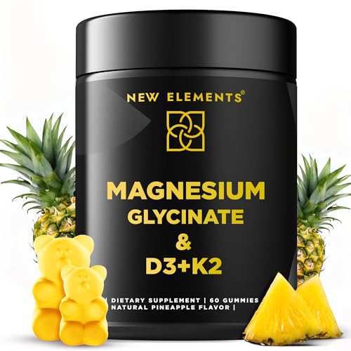 Calm Magnesium Glycinate Gummies 500mg with Vitamin D3 10000 IU and Vitamin K2 100mg - Magnesium Glycinate Supplement for Adults - Healthy Relaxation, Vegan, Non-GMO, Gluten-Free, Pineapple Flavor