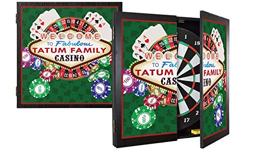 THOUSAND OAKS BARREL CO. | Personalized Dart Board Cabinet Set for Adults with 6 Steel Tip Darts (Casino Room Dartboard)