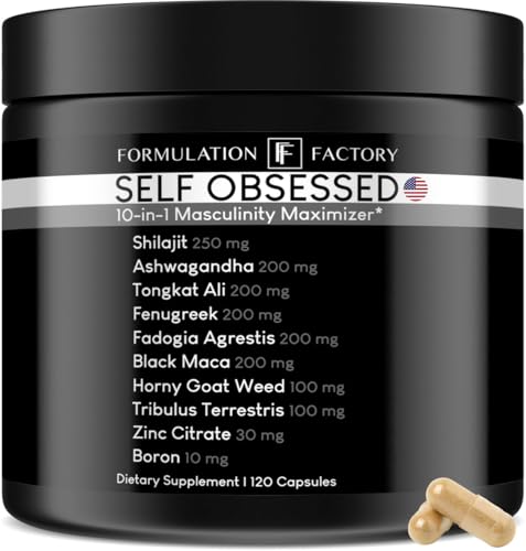 Formulation Factory Self Obsessed 10-in-1 Masculinity Maximizer for Men with Shilajit, Tongkat Ali, Ashwagandha & More, Muscle Growth, Energy Management, Drive, Strength & Recovery - 2 Months