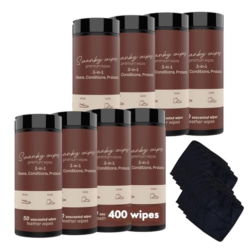 Swanky Leather Wipes - Leather Cleaner and Conditioner for Purses, Shoes, Furniture Polish & Car Seats, Prevents Fading & Cracking, Restores Softness & Shine - Canister, 400 Count