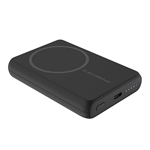Scosche PBQ5MS GoBat Fast Wireless Charging Power Bank, 5,000 mAh, Portable Charging Bank with USB-C Port, Compatible with Magsafe and USB-C Devices, Black