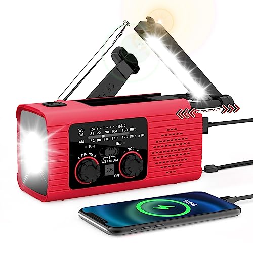 NITIGO Emergency Radio, Hand Crank Radio Solar for Hurricane Supplies, AM/FM NOAA Portable Weather Radio 7400mWh with LED Flashlight, Power Bank, SOS Alarm 180°Rotatable Reading Lamp for Emergency