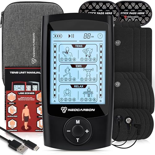 TENS Unit Muscle Stimulator, EMS Massager Machine for Shoulder, Neck, Sciatica and Back Pain Relief, Electronic Pulse Massage Physical Therapy, Black