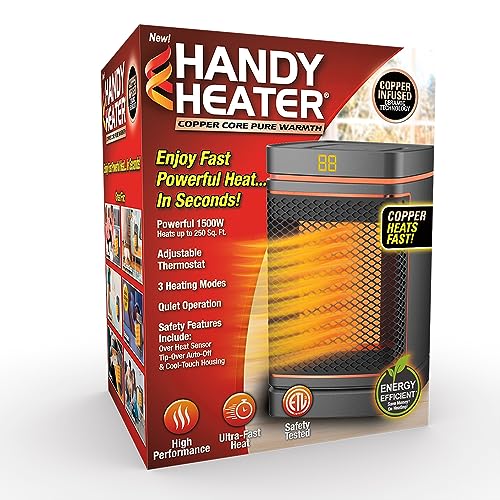 Ontel Handy Heater Copper Core Pure Warmth Ceramic Space Heater (1500 W), Adjustable Thermostat, Portable Heater for The Bedroom, Office, Garage & More, Quiet Small Space Heater