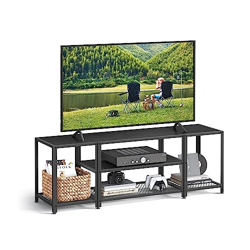 VASAGLE Modern TV Stand for TVs up to 65 Inches, 3-Tier Entertainment Center, Industrial TV Console Table with Open Storage Shelves, for Living Room, Bedroom, Black with Wood Grain ULTV097B22