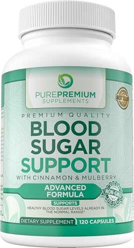 PurePremium Supplements Blood Sugar Support - Cinnamon Supplements to Support Blood Sugar Levels Already in The Normal Range - Capsules with Bitter Melon, Mulberry, Zinc, Biotin, Vitamin C - 120 Count
