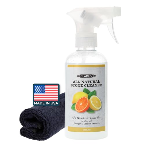 CLARK\'S Natural Stone Spray Cleaner, with Microfiber Cloth for Soapstone, Granite, Quartz, Marble, & other Countertop Surfaces – Pure Ingredients to Keep Stone Protected, Citrus Oil Extracts, 12oz