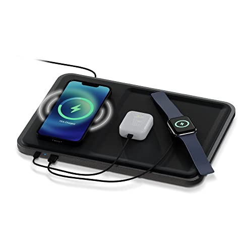KeySmart ChargeTray Wireless Charging Tray - Valet Tray Charging Station - EDC Tray w Wireless Accessory Charger - Wireless Charging Pad for Multiple Devices
