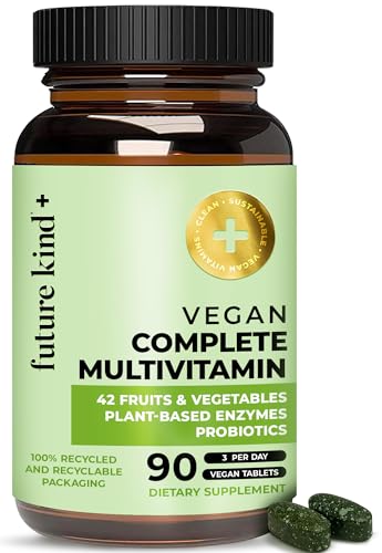Future Kind Vegan Multivitamins Complete (90tabs in Recycled Bottle) - 42-in-1 Vegan Multivitamins for Women & Men - Multivitamin w Enzymes & Probiotics for Digestion - Vegan Vitamins w B12 & Zinc