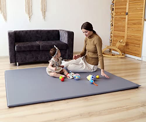 TODALE Waterproof Baby Play Mat Super Thick Baby Mat for Floor, Self-Inflating, Foldable Foam Playmat for TODALE Playpen - Toddlers, Infants, Babies, Nursery Care - Outdoor House Use (50 X 50 Grey)