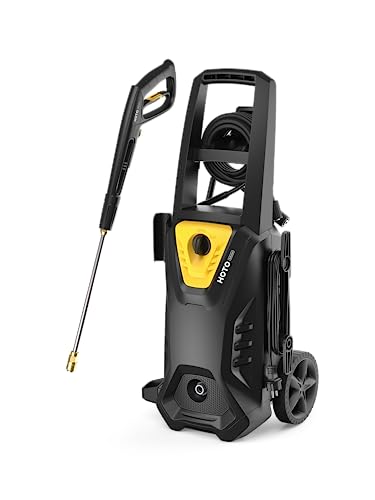 HOTO Electric Pressure Washer, Max PSI-2300, Max GPM-1.6, 5 Adjustable Nozzles, Safety Lock, Automatic stop, IPX 5, for Cleaning Cars/Fences/Home/Patios/Driveways