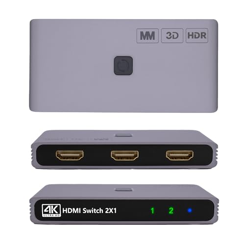 MMOBIEL HDMI Switch 4K 60Hz - 2 in 1 Out Bidirectional HDMI Switcher – HDMI Splitter HDR, 3D – HDMI Hub for TV, Monitor etc. - Compatible with Apple TV, Xbox, PS5/4 etc. 1 Display at a Time – Aluminum