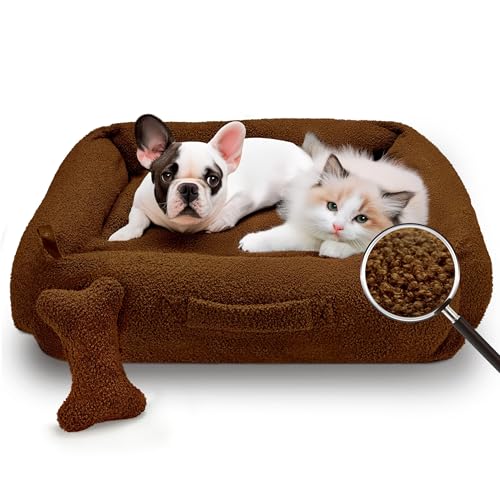 Sytopia Calming Dog & Large Cat Bed, Anti-Anxiety Donut Cuddler, Waterproof Cozy Soft Round Bed, 32\'\' Fluffy Teddy Bear Fleece Washable, Small Medium Dogs & Large Cats 25 lbs, Brown