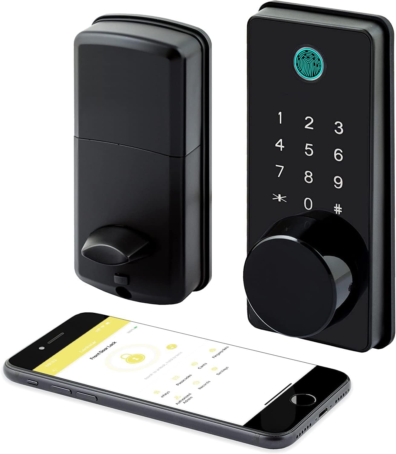 LOCKSTAR® Smart Door Lock • Keyless Deadbolt • Multiple Entry Methods – APP • Fingerprint Touch ID • Keypad Code • FOB • Traditional Key • Smart Home Devices • Black