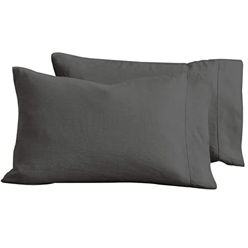 Baloo 100% French Linen Pillowcases – Set of 2 (Charcoal - 20x30 - Standard Size) | Cooling, Soft & Durable | Machine Washable & Dryer Safe | Oeko-TEX® Standard 100 Certified