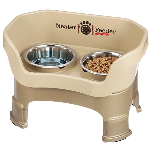 Neater Feeder Deluxe Medium Mess Proof Feeder for Medium Dogs, 3-1/2 Cup Food & 5 Cup Water Stainless Steel Bowls, Adjustable Height, Elevated, No Spill, Non-Tip, Non-Slip. Made in USA