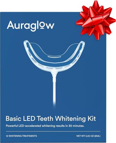 Auraglow Teeth Whitening Kit, Wired LED Accelerator Light, 35% Carbamide Peroxide Teeth Whitening Gel, 12 Whitening Treatments, (2) 3mL Whitening Gel Syringes, Whiten Teeth Faster