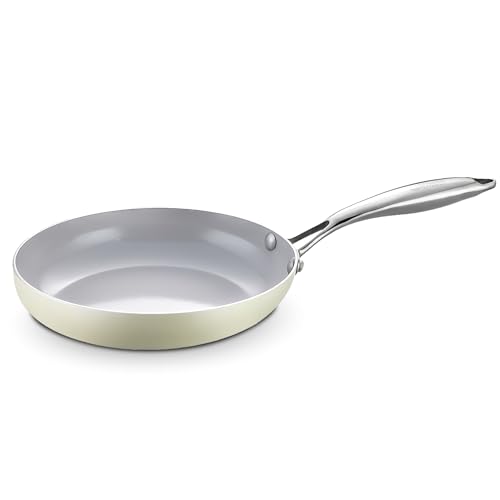 Boxiki Kitchen Non-Stick Ceramic Frying Pan with Stainless Steel Handle - Non-Toxic, PTFE & PFOA Free 8 Egg Pan Skillet - Dishwasher and Oven Safe Fry Pan.