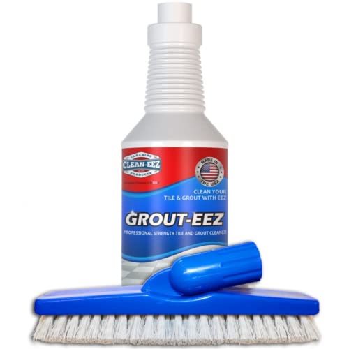 Clean-eez Heavy-Duty Grout Cleaner: Effortless Dirt & Grime Removal for Tile Floors in Bathrooms & Kitchens. Superior Cleaning Results with Bottle & Brush.Ideal for Colored Grout