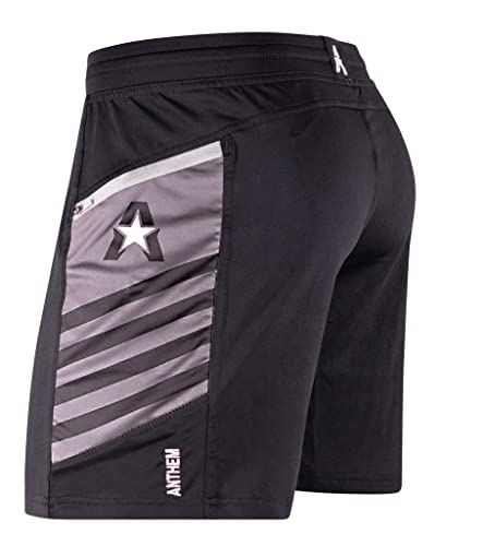 Anthem Athletics Hyperflex 7 Inch Men\'s Workout Shorts - Zipper Pocket Short for Running, Athletic & Gym Training - Onyx & Grey Stripe G2 - Small