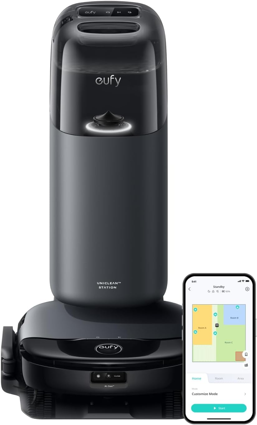 Eufy S1 with All-in-One Station, HydroJet Robot Vacuum and Mop Combo, 8,000 Pa Suction, Smart Obstacle Avoidance, Multi-Level Mapping, Mop Auto-Retraction, Perfect for Pet Hair