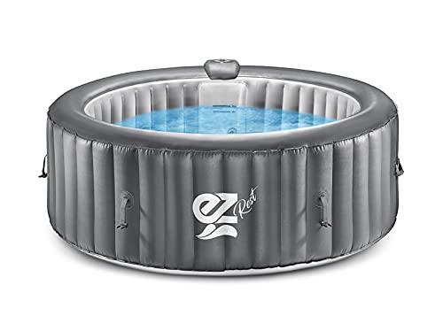 SereneLife Outdoor Portable Hot Tub - 71 x 25\'\' 4-Person Round Inflatable Heated Pool Spa with 100 Bubble Jets, Filter Pump, Cover, LED Lights, and Remote Control