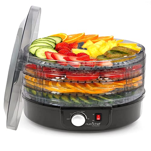 NutriChef Electric Countertop Food Dehydrator - Professional Multi-Tier Food Preserver - Dehydrates Fish, Meats, Mushrooms, Fruits & Vegetables - 5 Easy to Clean Stackable Trays., One Size, Black